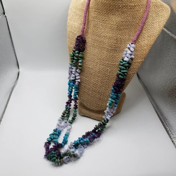 VTG Native American Turquoise & Amethyst Necklace - Picture 3 of 12